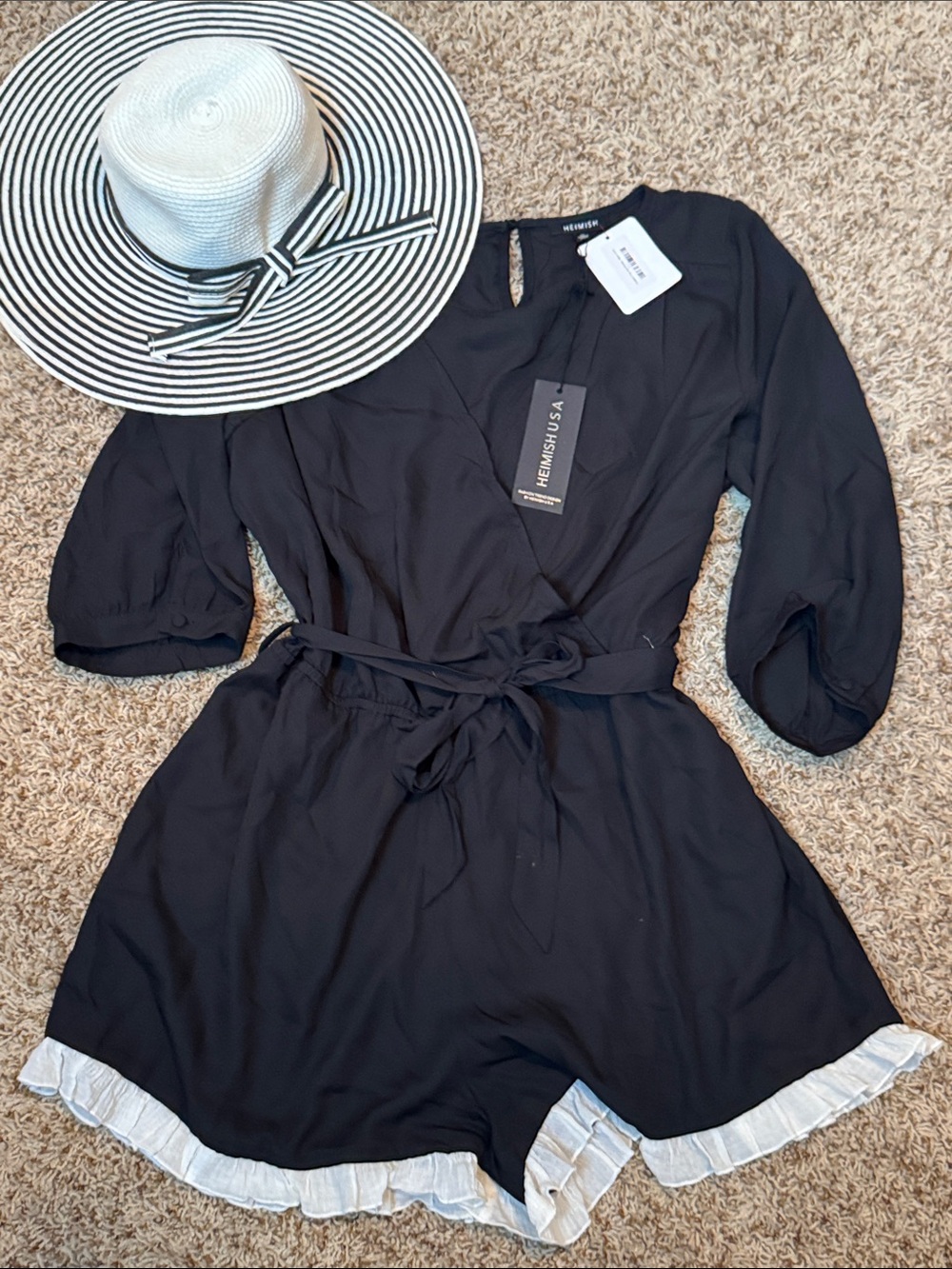 HEIMISH USA Black Puff Sleeve Romper NWT